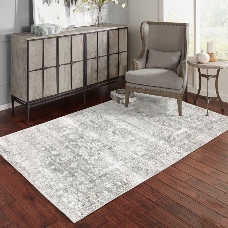 Micah Washable Distressed Oriental Indoor Area Rug Gray/Ivory - Captiv8e Designs, 3 of 15