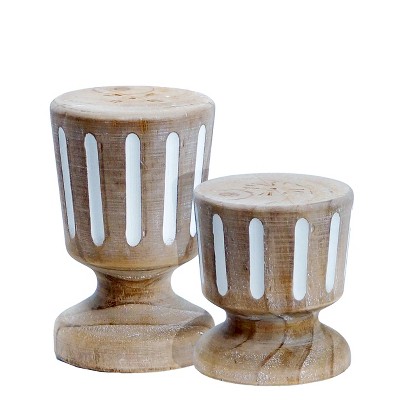 VIP Wood 7 in. Brown Candle Holders Set of 2
