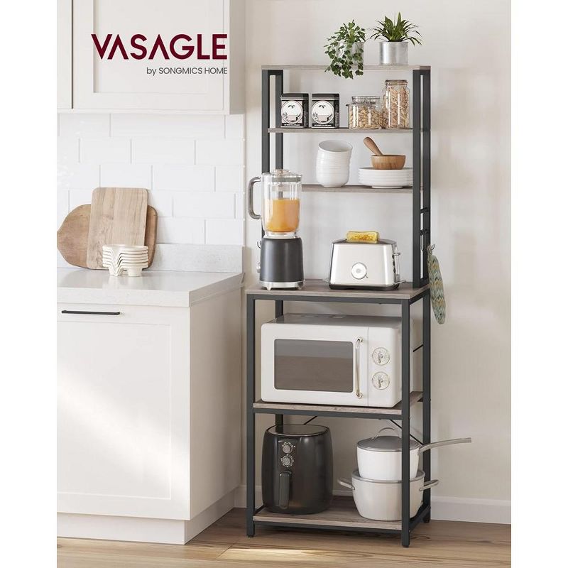 VASAGLE Baker's Rack Microwave Oven Stand Kitchen Tall Utility Storage Shelf 6 Hooks and Metal Frame, 2 of 10