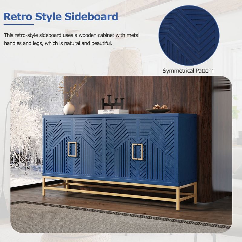 59.8" Retro Style Sideboard, Buffet Storage Cabinet with Adjustable Shelves, Metal Handles and Legs 4M-ModernLuxe, 5 of 16