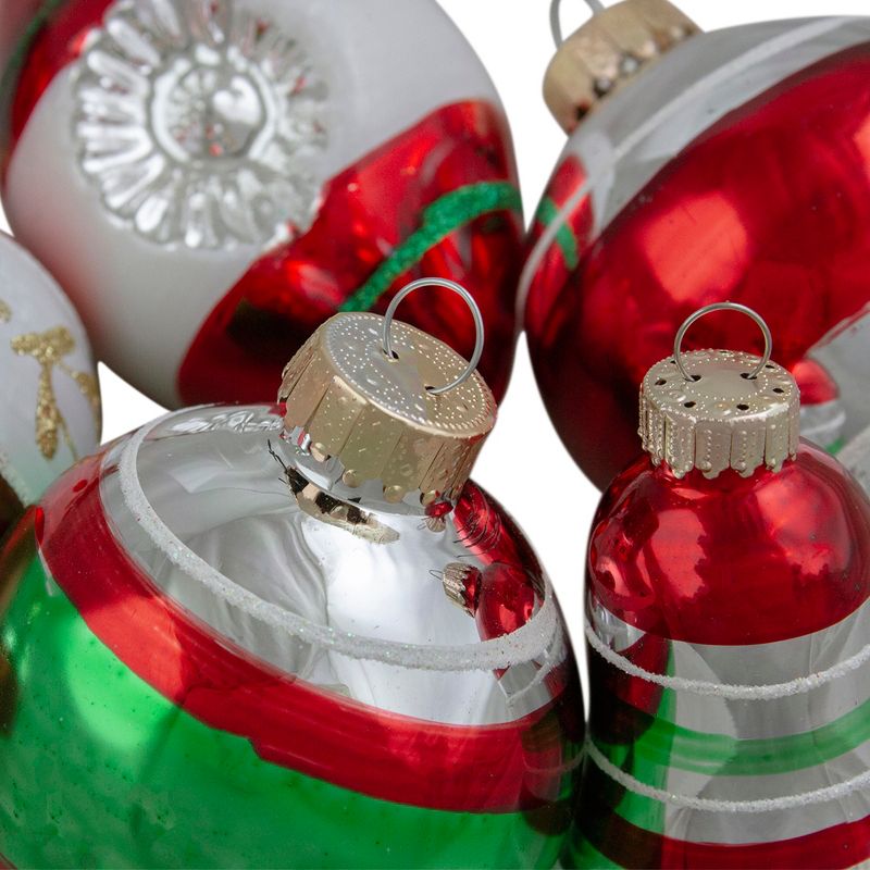 Northlight 9ct Silver and Red Striped 2-Finish Glass Christmas Ornaments 3.25", 3 of 4