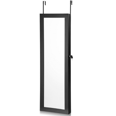 Tangkula Lockable Armoire Dressing Organizer Wall Door Mounted Mirrored Jewelry Cabinet  w/ LED Lights