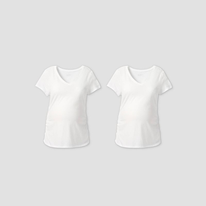 Short Sleeve V-Neck Side Shirred 2pk Bundle Maternity T-Shirt - Isabel Maternity by Ingrid & Isabel™, 1 of 5
