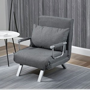 Resenkos Single Person Folding 5 Position Convertible Sofa Bed Sleeper Chair, Chaise Lounge Couch w/Pillow & Steel Frame, living Room,   Dark - 1 of 4