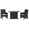 vidaXL 3 Piece Bistro Set with Cushions Black Poly Rattan - 2 of 4