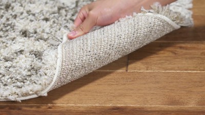 Ivory and Gray High Pile Shag Rectangle Rug