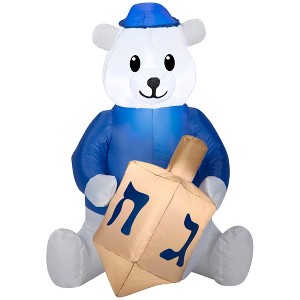 Gemmy Christmas Airblown Inflatable Outdoor Hanukkah Dreidel Bear, 3 ft Tall, Multi - 1 of 4