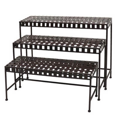 VIP Metal 31.5 in. Brown Woven Plant Shelves Set of 3