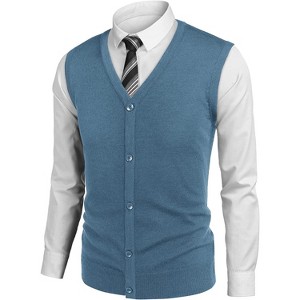 COOFANDY Men's Sweater Vest V Neck Casual Sleeveless Knitted Button Cardigan Vest - 1 of 4