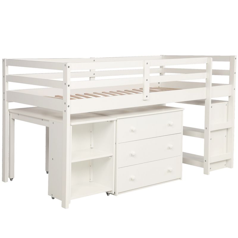 Low Twin Loft Bed with Cabinet and Rolling Portable Desk - ModernLuxe, 5 of 11