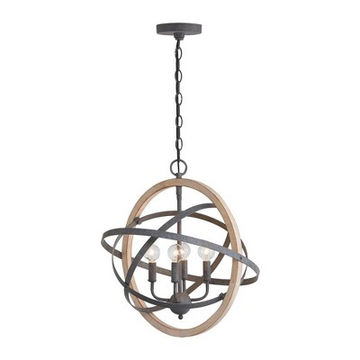 Industrial Iron and Wood 4-Light Orb Pendant