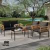 Jojoka 4pc Patio Furniture Set, Wicker Outdoor Conversation Set with Loveseat, 2 Chairs & Glass Table for Apartment, Porch, Backyard, or Bistro - 3 of 4