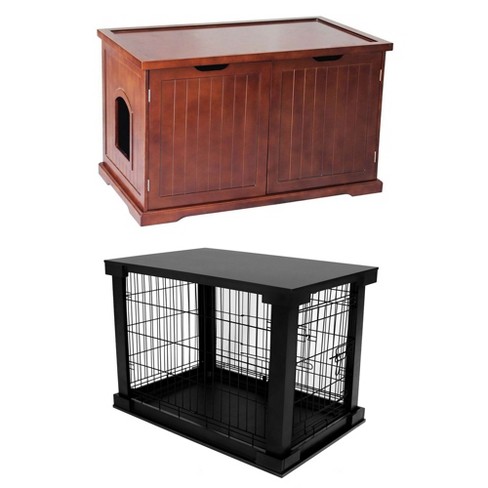 Merry Products Pet Cat Washroom Bench With Removable Partition Wall Walnut Merry Products Decorative Pet Cage W Protection Box End Table Black Target