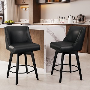 Dyonery 26" Swivel Counter Height Bar Stools with Backrests, Upholstered Seats & Wood Legs for Kitchen Island - 1 of 4