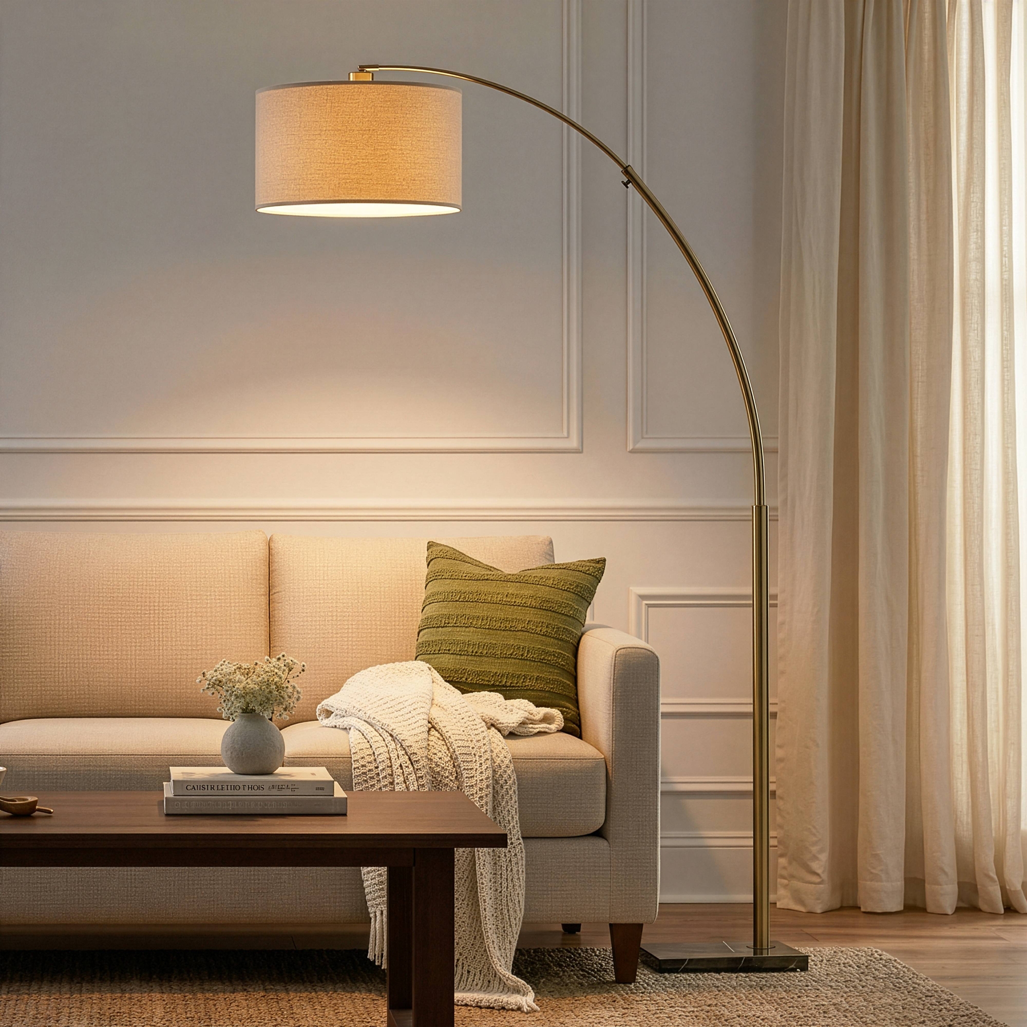 Brightech Logan Mid-Century (Includes LED Light Bulb) Marble Base Arc Floor Lamp Antiqued Brass