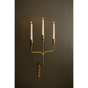 Antique Brass Forged-Iron Wall Sconce – Triple Candle Holder Set of 2 by Kalalou - 1 of 4