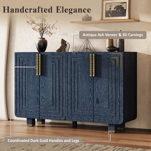 Gulches Retro Style 54" Buffet Cabinet, 4-Door Vintage Fluted Sideboard, Adjustable Shelves, Antique Navy, Large Storage - 1 of 4