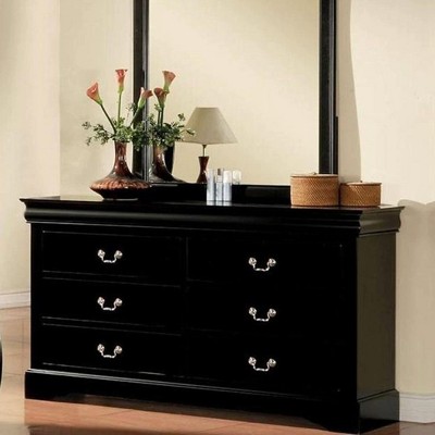Louis Philippe III Sleek Black 6-Drawer Dresser with Nickel Handles