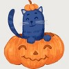 Junior's Design By Humans Halloween Cat In A Pumpkin By wubbadub T-Shirt - 2 of 3