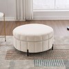 VYNXARIA 31.5"W Velvet Upholstered Round Ottoman with Reversible Lid,Channel Tufted Pumpkin-Shaped Storage Stool for Living Room, Bedroom£¬Beige - 2 of 4