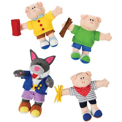 Детские куклы Constructive Playthings Three Little Pigs Hand Puppet Set – 4 Soft Storytelling Puppets for Imaginative Play - All Ages
