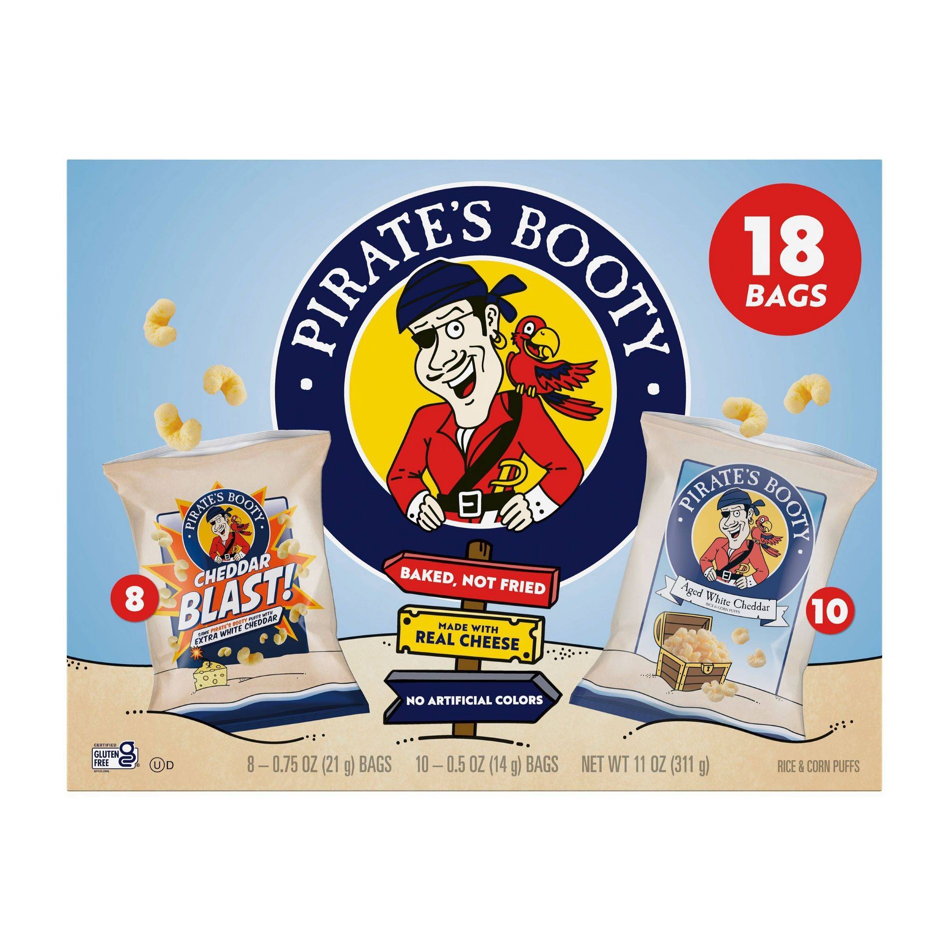 Pirate's Booty Aged White Cheddar and Cheddar Blast Puffs Kids' Snack Variety Pack -11oz/18ct