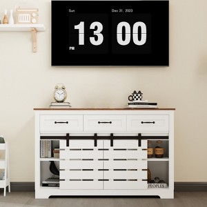 53" Sideboard Buffet Cabinet, Entryway Coffee Bar Cabinet with 3 Drawers & Sliding Barn Doors, Wooden Floor Cupboard Cabinet, Media Console Table - 1 of 4