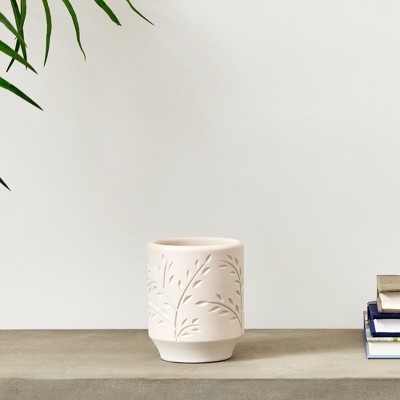 Handcrafted Beige Terracotta Cachepot with Vine Motif