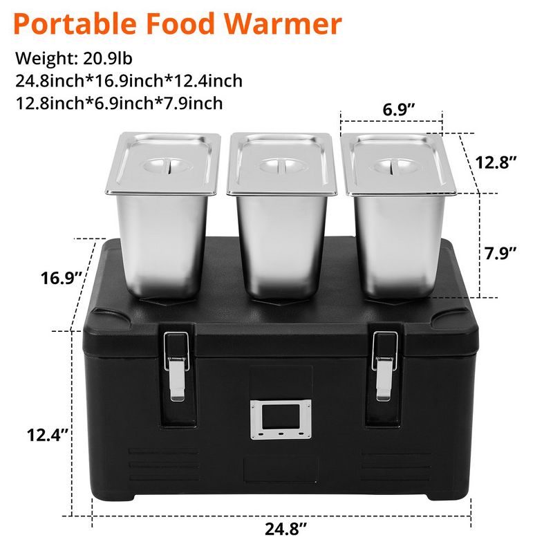 35Qt Commercial Insulated Food Pan Carrier Catering Hot Cold Serving Dish 3 Pans, 2 of 7