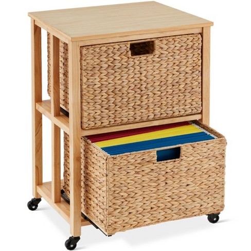 Storage Cabinet Storage Unit with 2 Wood Drawers and 4 Wicker