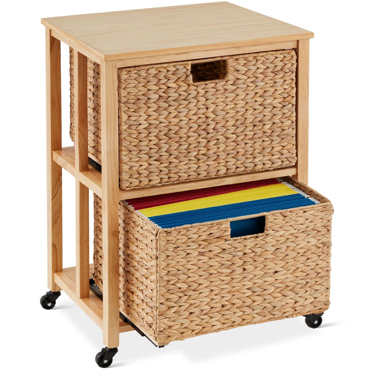 Best Choice Products Vertical Rolling File Cabinet for Home, Office w/ Rubberwood Frame, Locking Caster Wheels - Natural - thumbnail 8