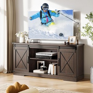 Farmhouse TV Stand for TV Up to 65 Inches, Entertainment Center with Sliding Barn Doors, TV Media Storage Console Table and Furniture - 1 of 4