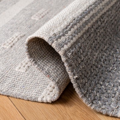 Ivory and Gray Striped Wool Cotton 8' x 10' Flat Woven Area Rug