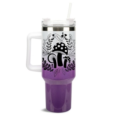 Elanze Designs Woodland Mushroom Flowers 40 oz. Stainless Steel, Large Water Bottle Coffee Mug, Spill & Leak Resistant, Thermal Travel Tumbler with