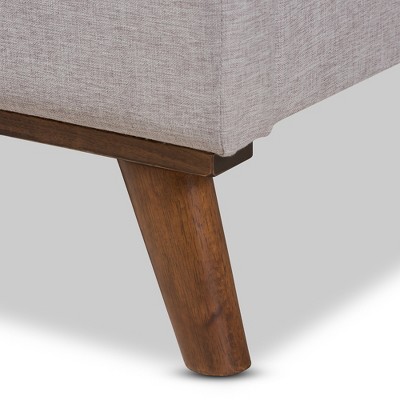 Valencia Queen-Sized Greyish Beige Tufted Upholstered Bed with Walnut Legs