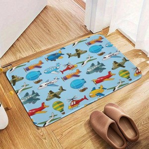 Airplane Pattern Bathroom Rugs Winter Bath Mat Absorbent Non Slip Bathroom Mat Christmas Soft Floor Carpet 16x20 Inches - 1 of 1