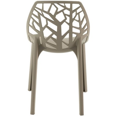 Cornelia Solid Taupe Stackable Plastic Side Chair with Tree Design