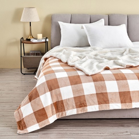 Velvet Plush Soft Fleece Reversible Throw, Warm and Comfortable Bed Blanket  - Great Bay Home (50 x 60 Throw, Terracotta Buffalo Checks)