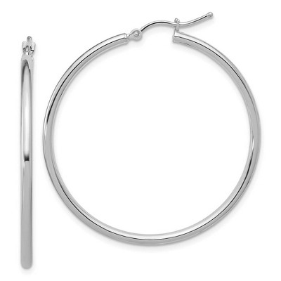 Black Bow Jewelry 2mm Round Hoop Earrings in 14k White Gold, 40mm (1 1/2 Inch)