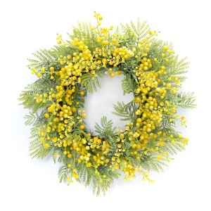 Melrose Fern and Mimosa Wreath 27"D - 1 of 2