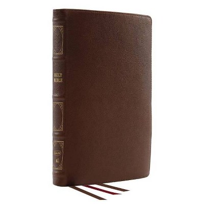 Nkjv, Reference Bible, Classic Verse-By-Verse, Center-Column, Genuine Leather, Brown, Red Letter, Comfort Print - by  Thomas Nelson (Leather Bound)