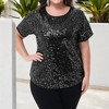 Anna-Kaci Women's Plus Size Short Sleeve Sequin Top Round Neck - 2 of 4