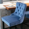 Contemporary Velvet Upholstered Barstools with Button Tufted Decoration and Wooden Legs, and Chrome Nailhead Trim,Bar stools, Set of 2 - 4 of 4