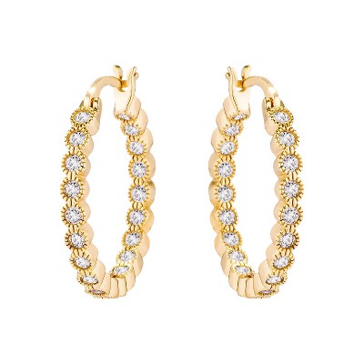 Slickblue Gold Plated Mid-Sized Hoop Earrings for Women, 0.44ct CZ Dotted Bezel, 24mm Round Design