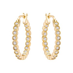 Slickblue Gold Plated Mid-Sized Hoop Earrings for Women, 0.44ct CZ Dotted Bezel, 24mm Round Design - 1 of 2