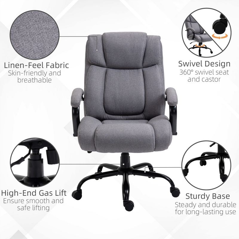 Vinsetto High Back Big and Tall Executive Office Chair 484lbs with Wide Seat Computer Desk Chair with Linen Fabric Swivel Wheels Light Gray, 6 of 10