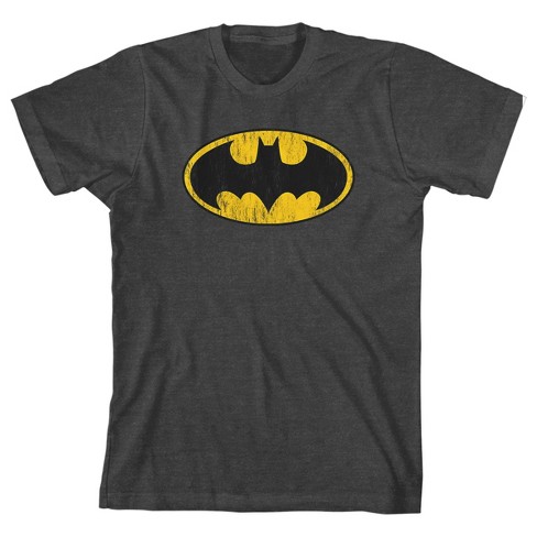 Batman Distressed Bat Logo Youth Charcoal Heather Graphic Tee-small ...