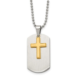 Chisel Stainless Steel Brushed and Yellow IP-plated 2 Piece Cross Dog Tag on a 22" Ball Chain Necklace - 1 of 4