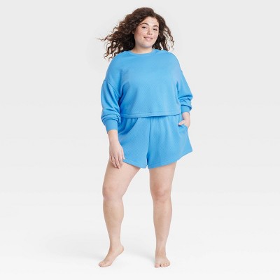 Women's Pointelle Lounge Sweatshirt - Colsie™ Blue 1X