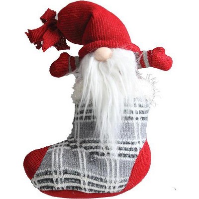 Red and Gray Christmas Gnome in Stocking Tabletop Decoration